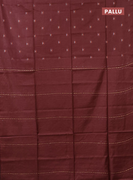 Semi bamboo saree maroon with silver & copper zari buttas in borderless style