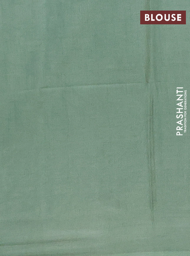 Semi bamboo saree pastel green with silver & copper zari buttas in borderless style