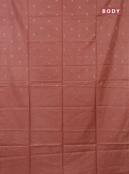 Semi bamboo saree peach orange with silver & copper zari buttas in borderless style