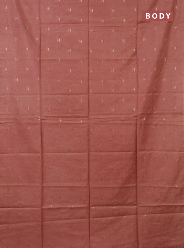 Semi bamboo saree peach orange with silver & copper zari buttas in borderless style