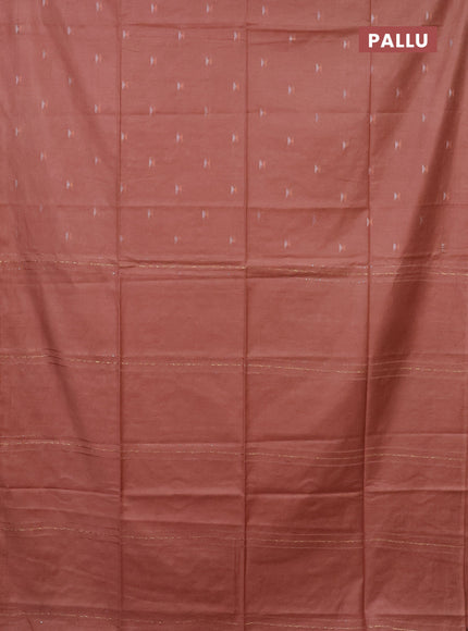 Semi bamboo saree peach orange with silver & copper zari buttas in borderless style