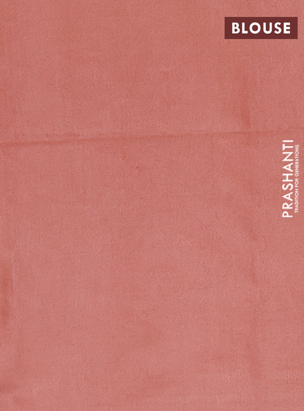 Semi bamboo saree peach orange with silver & copper zari buttas in borderless style