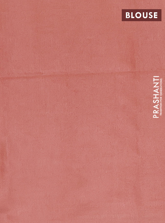 Semi bamboo saree peach orange with silver & copper zari buttas in borderless style