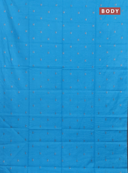 Semi bamboo saree light blue with silver & copper zari buttas in borderless style
