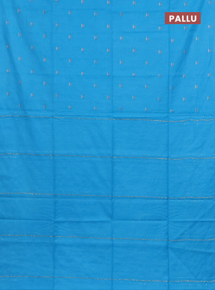 Semi bamboo saree light blue with silver & copper zari buttas in borderless style