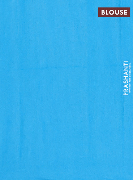 Semi bamboo saree light blue with silver & copper zari buttas in borderless style