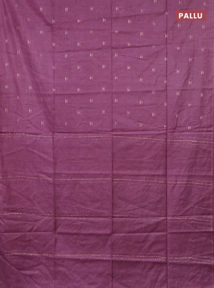 Semi bamboo saree mauve pink with silver & copper zari buttas in borderless style
