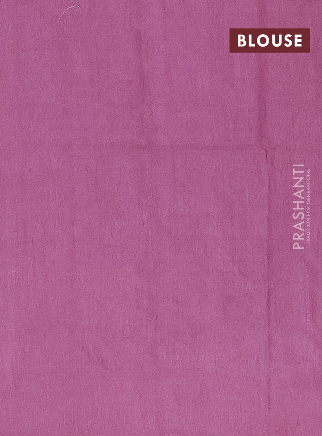 Semi bamboo saree mauve pink with silver & copper zari buttas in borderless style