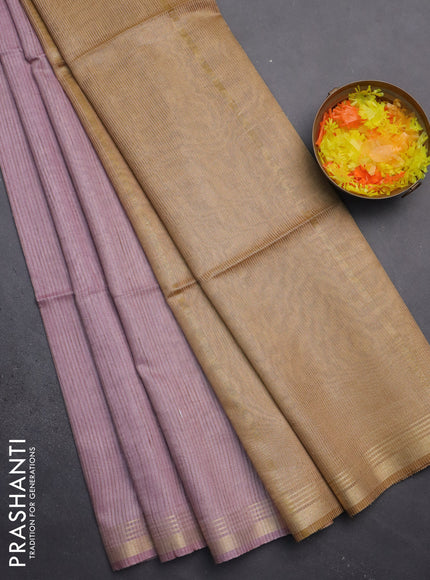 Semi bamboo saree pastel pink and and stripes pattern and zari woven border