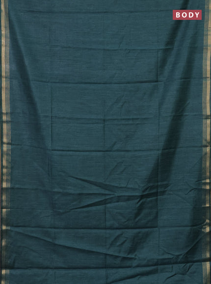 Semi bamboo saree peacock green and sandal and stripes pattern and zari woven border