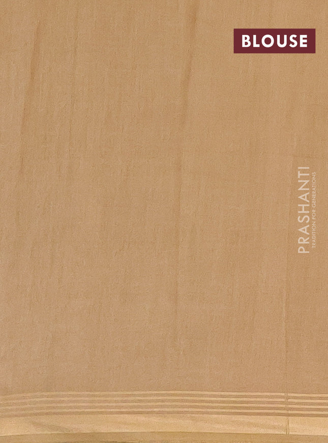 Semi bamboo saree peacock green and sandal and stripes pattern and zari woven border