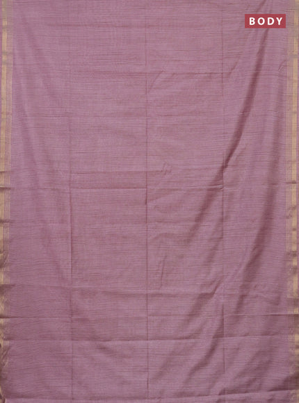 Semi bamboo saree pastel pink and dark sandal and stripes pattern and zari woven border