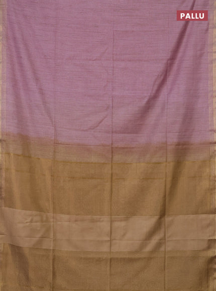 Semi bamboo saree pastel pink and dark sandal and stripes pattern and zari woven border