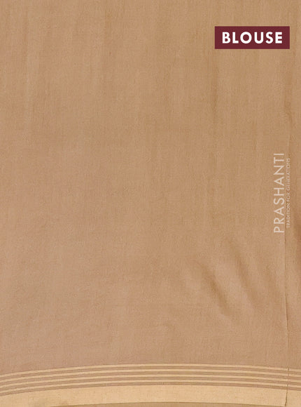 Semi bamboo saree pastel pink and dark sandal and stripes pattern and zari woven border