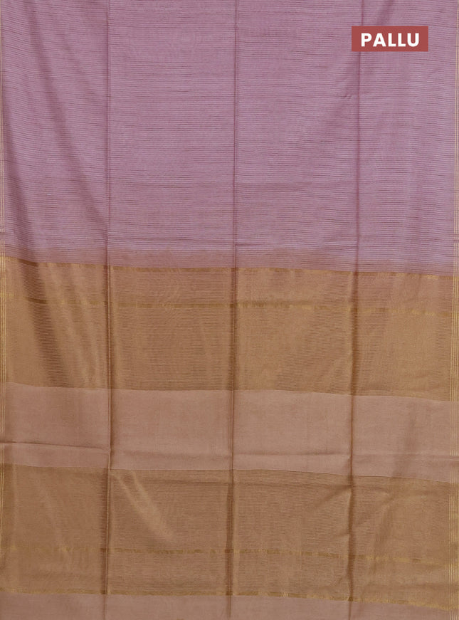Semi bamboo saree pastel pink and and stripes pattern and zari woven border