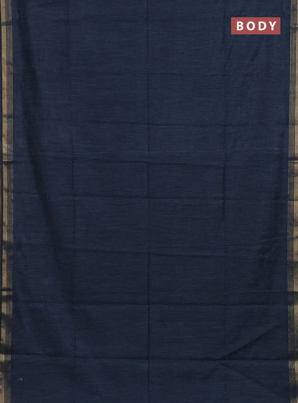 Semi bamboo saree peacock blue and sandal and stripes pattern and zari woven border