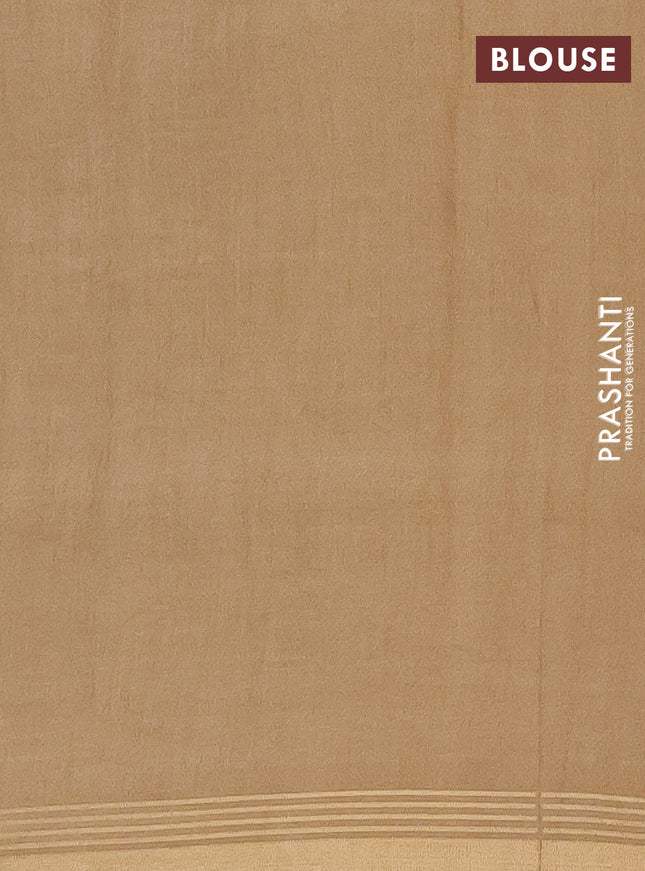 Semi bamboo saree peacock blue and sandal and stripes pattern and zari woven border