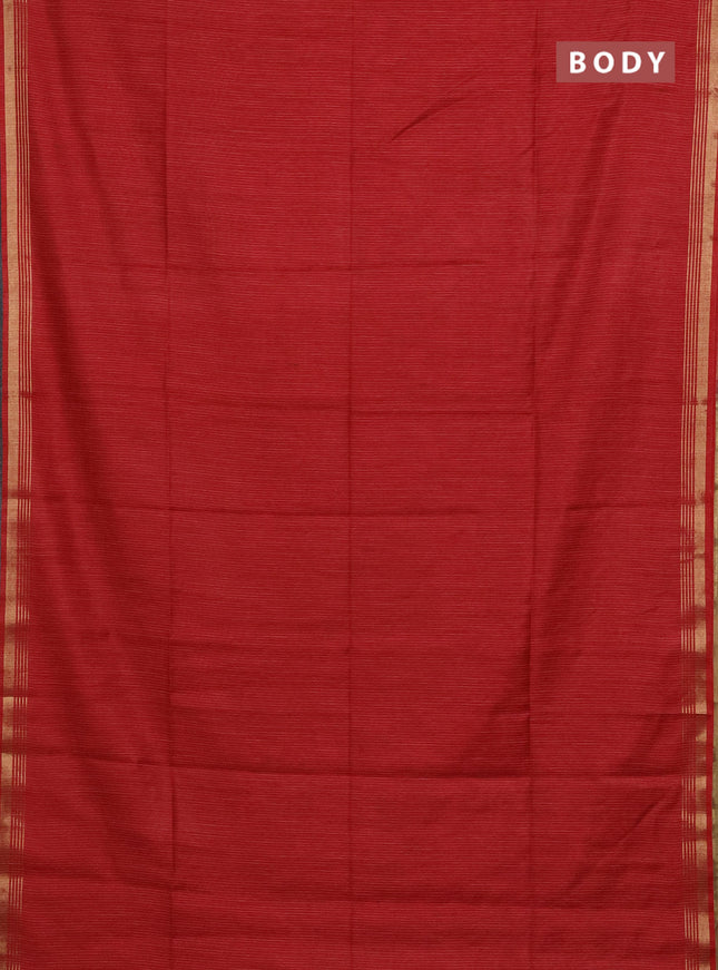 Semi bamboo saree red and sandal and stripes pattern and zari woven border