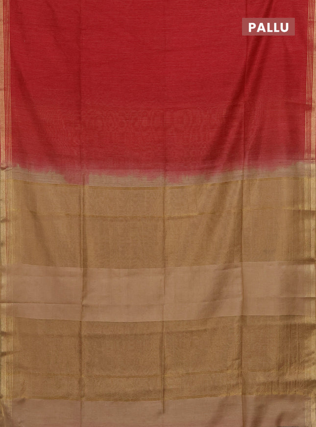 Semi bamboo saree red and sandal and stripes pattern and zari woven border