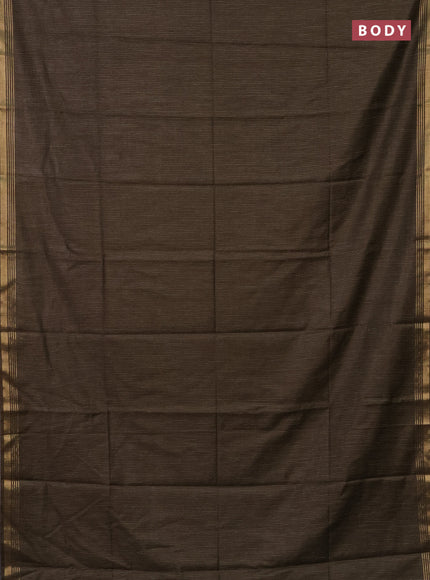 Semi bamboo saree military green and sandal and stripes pattern and zari woven border