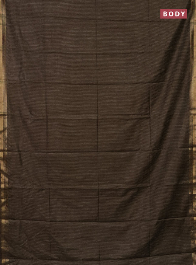 Semi bamboo saree military green and sandal and stripes pattern and zari woven border