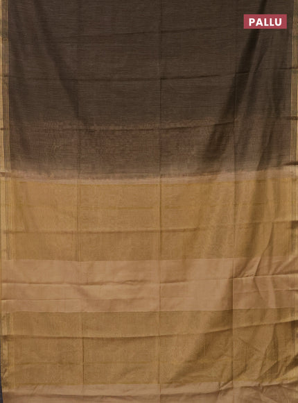 Semi bamboo saree military green and sandal and stripes pattern and zari woven border