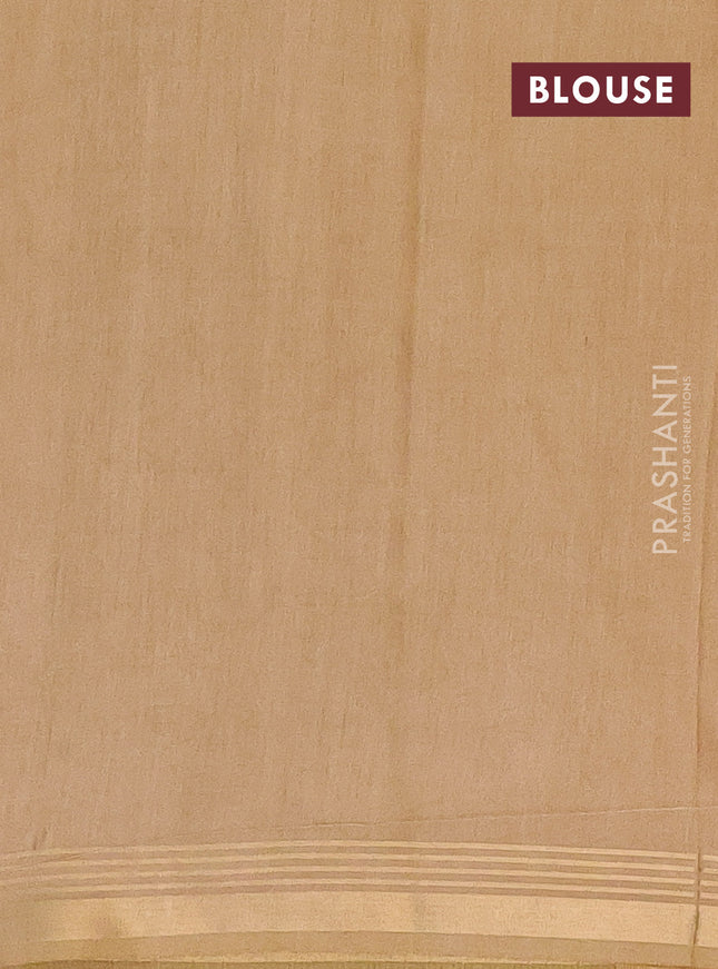 Semi bamboo saree military green and sandal and stripes pattern and zari woven border