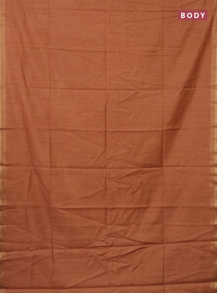 Semi bamboo saree peach orange and sandal and stripes pattern and zari woven border