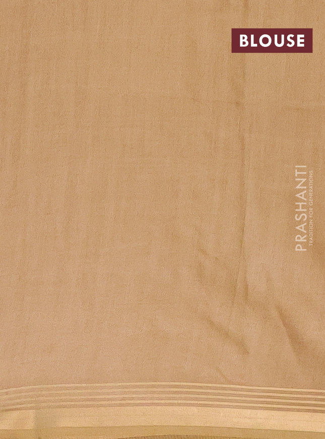 Semi bamboo saree peach orange and sandal and stripes pattern and zari woven border