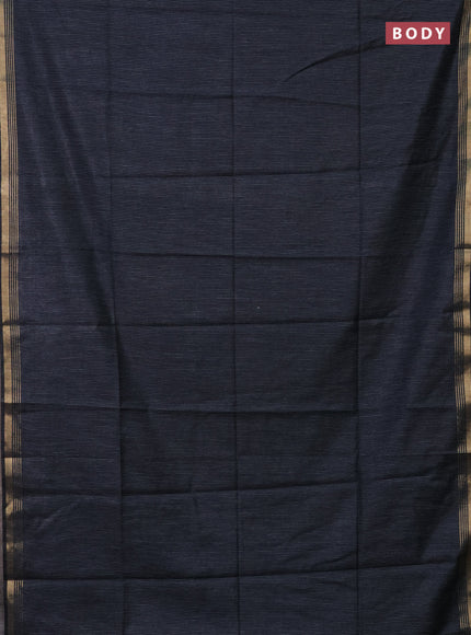 Semi bamboo saree navy blue and sandal and stripes pattern and zari woven border