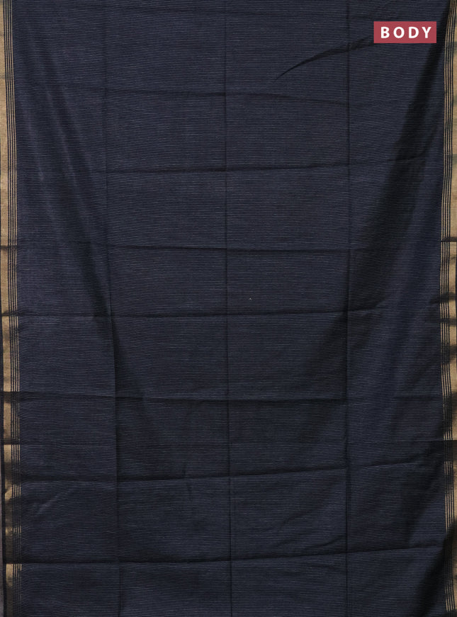Semi bamboo saree navy blue and sandal and stripes pattern and zari woven border