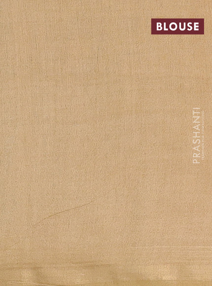 Semi bamboo saree teal blue and sandal and stripes pattern and zari woven border