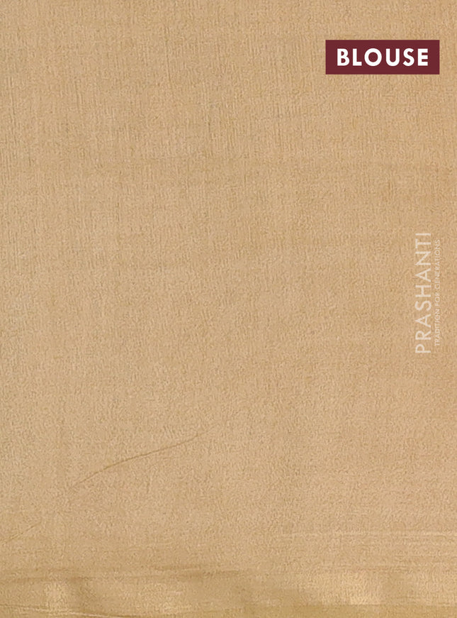 Semi bamboo saree teal blue and sandal and stripes pattern and zari woven border