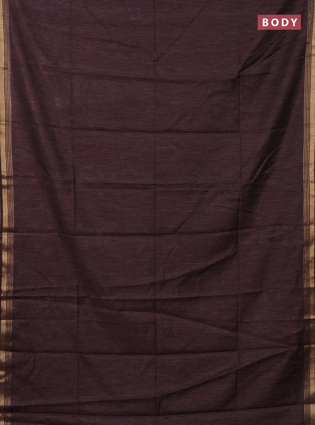 Semi bamboo saree deep wine shade and and stripes pattern and zari woven border