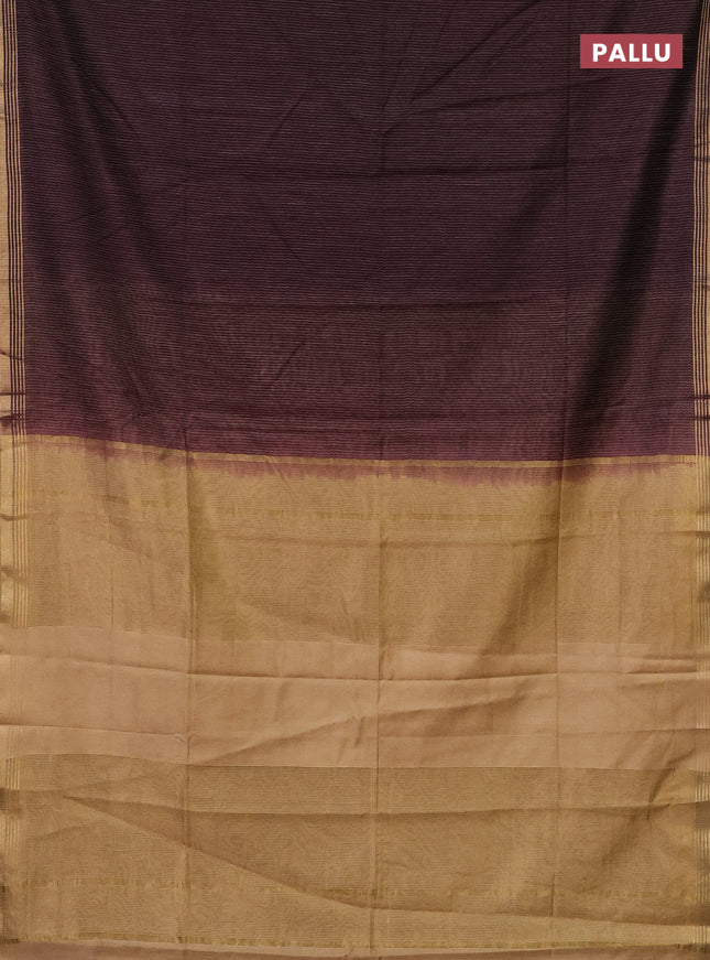 Semi bamboo saree deep wine shade and and stripes pattern and zari woven border