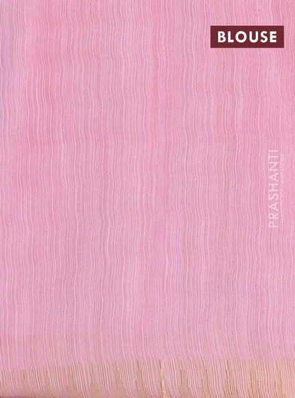 Semi bamboo saree peach pink with zari woven buttas and temple design zari woven border