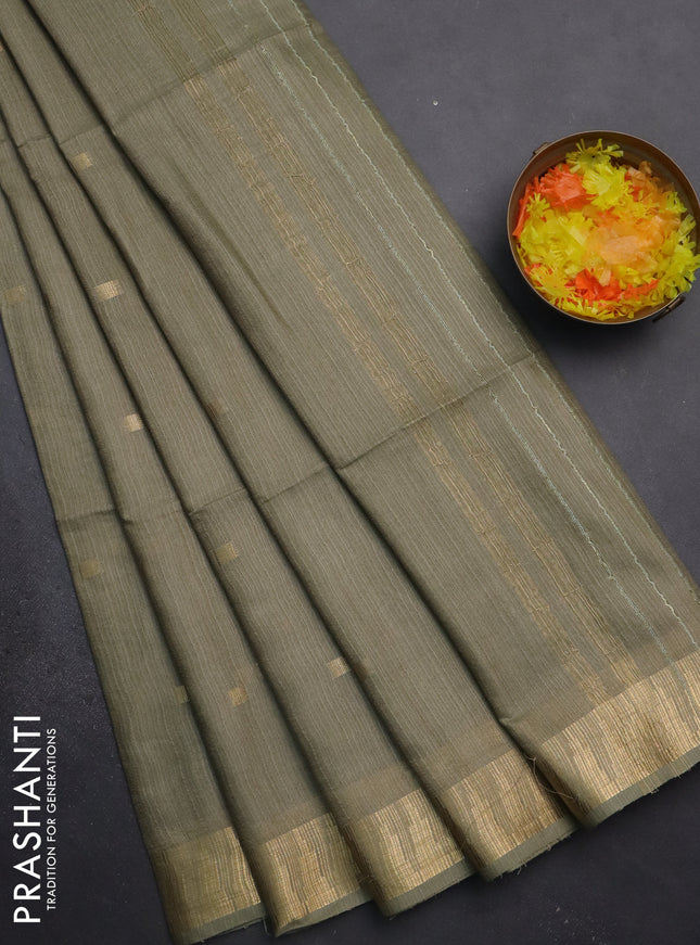 Semi bamboo saree pastel green with zari woven buttas and temple design zari woven border