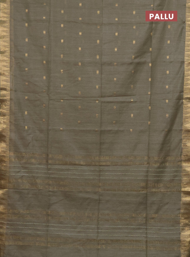 Semi bamboo saree pastel green with zari woven buttas and temple design zari woven border