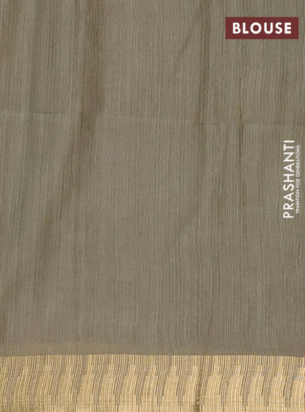 Semi bamboo saree pastel green with zari woven buttas and temple design zari woven border