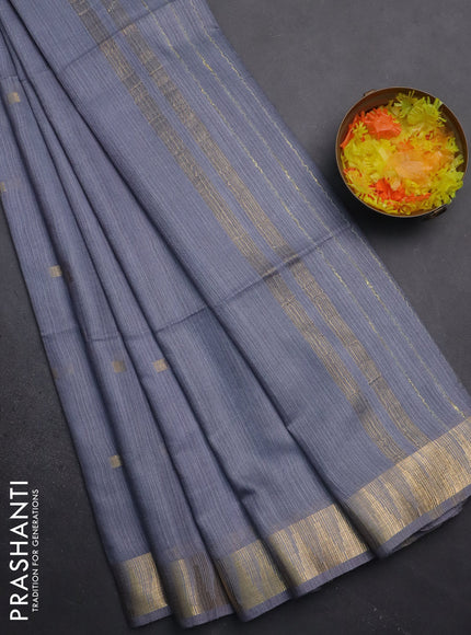 Semi bamboo saree grey with zari woven buttas and temple design zari woven border