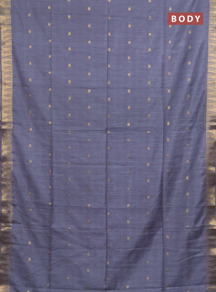 Semi bamboo saree grey with zari woven buttas and temple design zari woven border