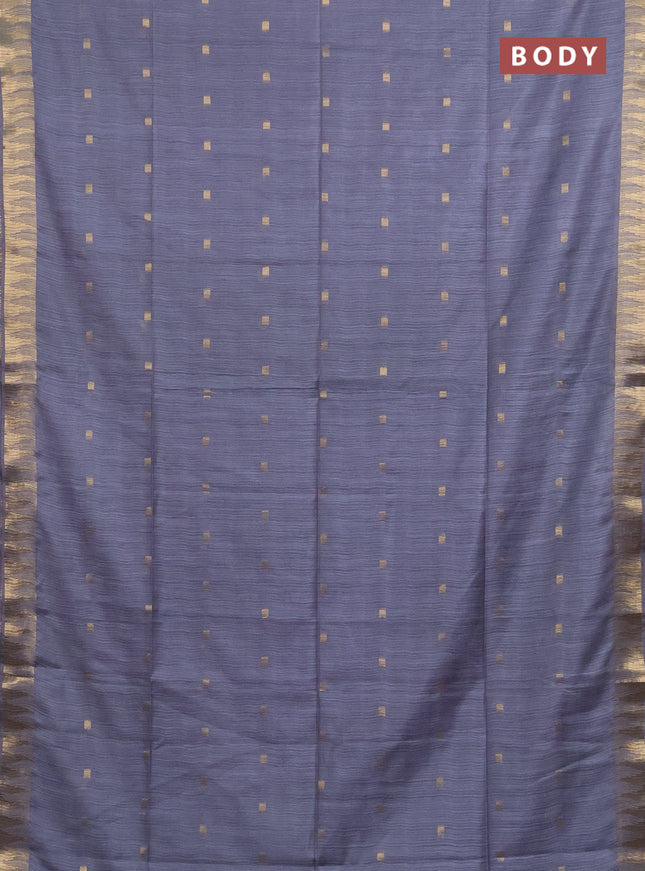 Semi bamboo saree grey with zari woven buttas and temple design zari woven border