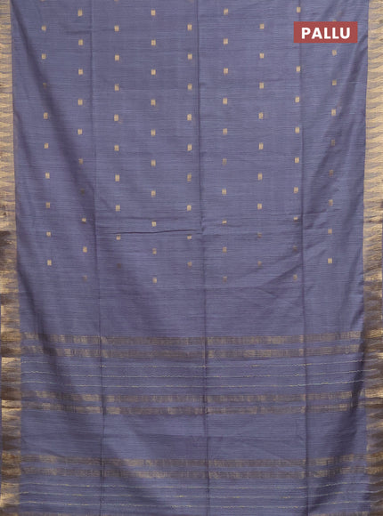 Semi bamboo saree grey with zari woven buttas and temple design zari woven border