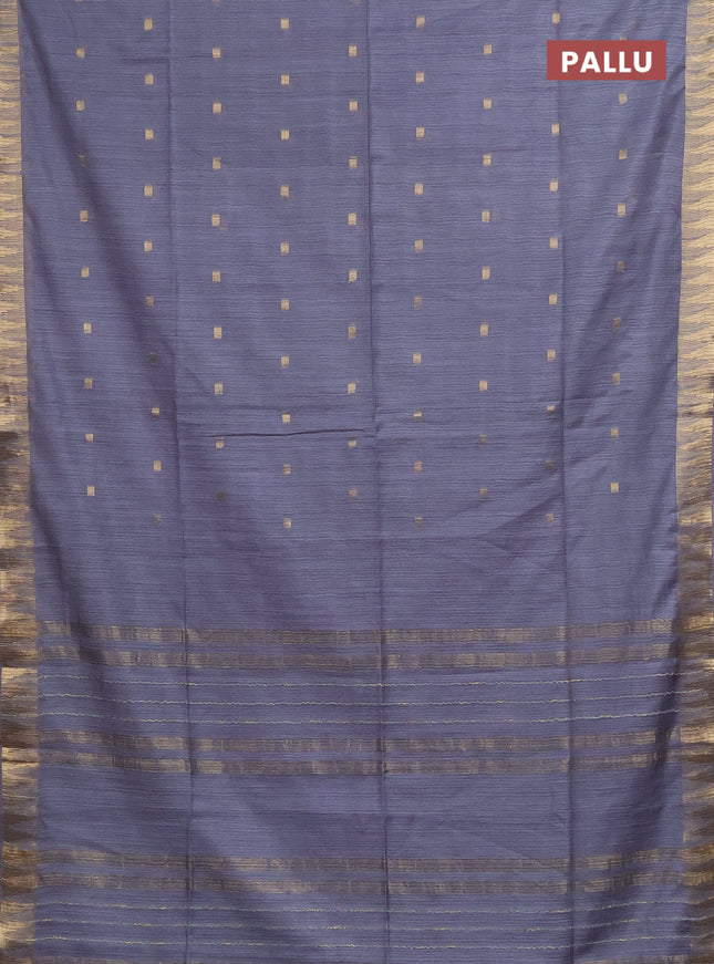 Semi bamboo saree grey with zari woven buttas and temple design zari woven border