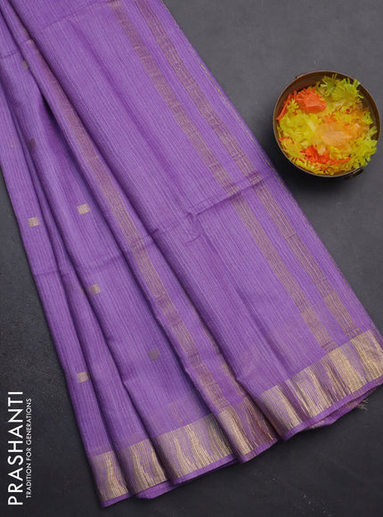 Semi bamboo saree lavender with zari woven buttas and temple design zari woven border