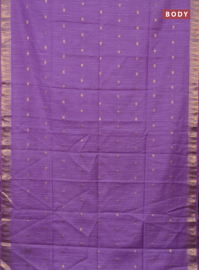 Semi bamboo saree lavender with zari woven buttas and temple design zari woven border