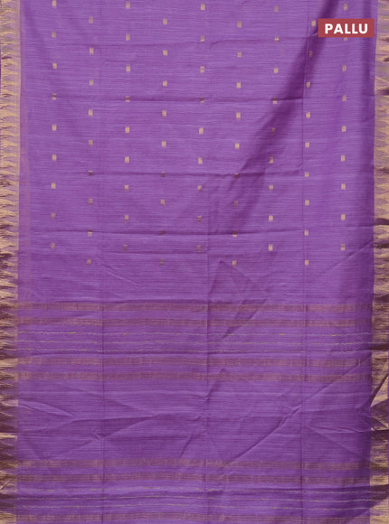 Semi bamboo saree lavender with zari woven buttas and temple design zari woven border