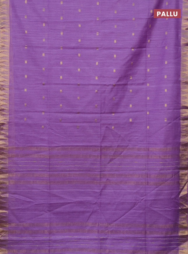 Semi bamboo saree lavender with zari woven buttas and temple design zari woven border