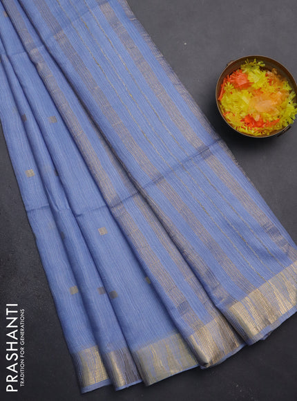 Semi bamboo saree light blue with zari woven buttas and temple design zari woven border