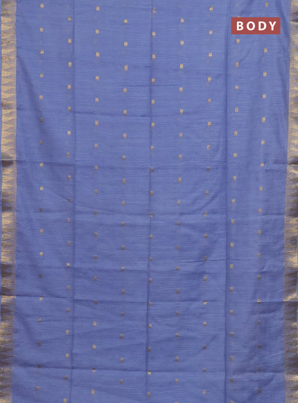 Semi bamboo saree light blue with zari woven buttas and temple design zari woven border